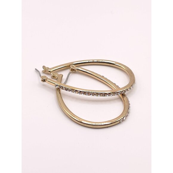 Chill Gold Tone Rhinestone Hoop Earrings Oval Shaped: Glow for the Win - Picture 2 of 6